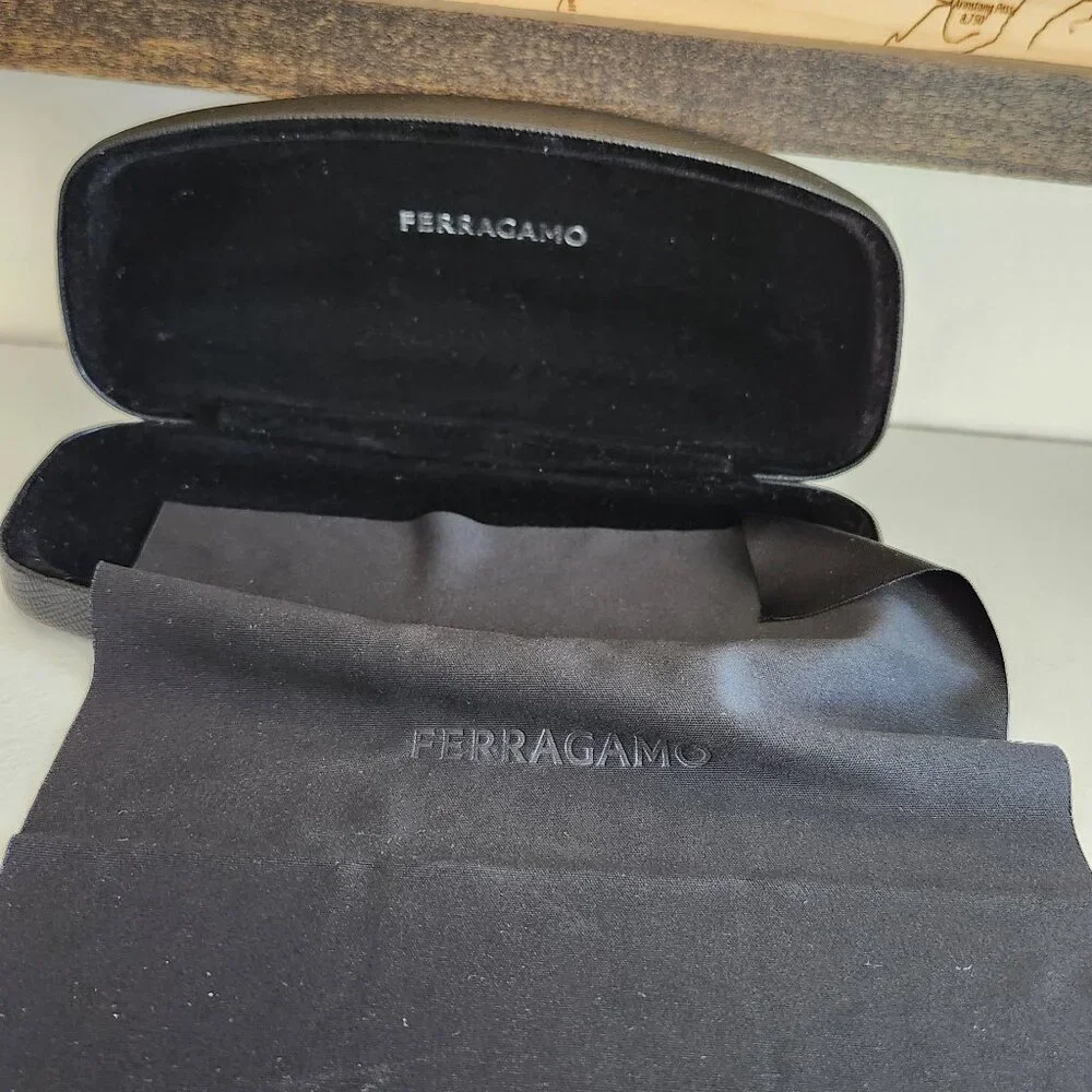 Salvatore Ferragamo large clamshell Sunglass / Eyewear Case (Black) w/ Cloth